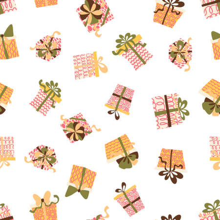 Christmas gift vector seamless pattern. Tile with hand drawn present. Perfect for wrapping paper, covering and other design.のイラスト素材