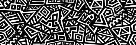 Unique Geometric Vector Seamless Pattern made in ethnic style. Aztec textile print. African traditional design. Creative boho pattern. Perfect for site backgrounds, wrapping paper and fabric design.のイラスト素材