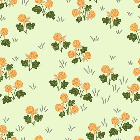 Vector seamless pattern with hand drawn cloudberry. Perfect for textile and wrapping paper design. Cute tile for wallpaper or packageのイラスト素材