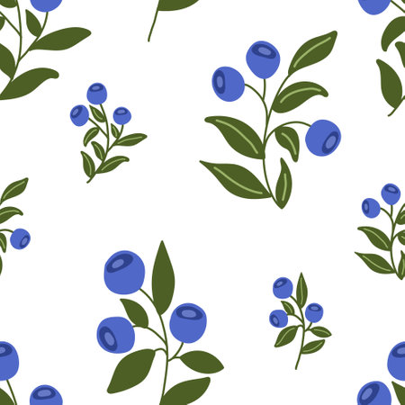 Vector seamless pattern with hand drawn blueberry. Perfect for textile and wrapping paper design. Cute tile for wallpaper or packageのイラスト素材