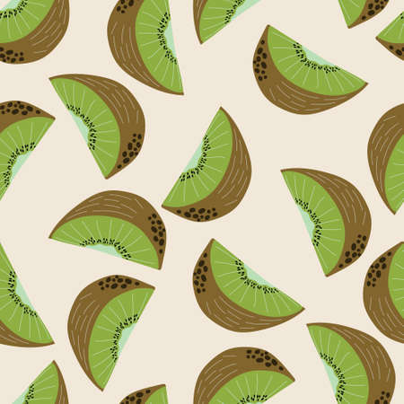 Vector seamless pattern with hand drawn kiwifruit on light background. Perfect for textile wrapping paper wallpaper package and other endless fill designのイラスト素材