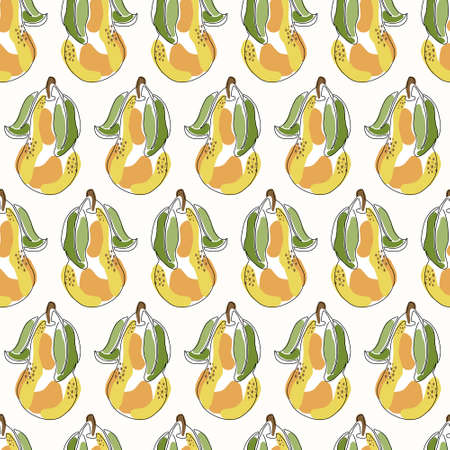 Colorful hand drawn pear vector seamless pattern. Vibrant summer tile. Continuous line pear...