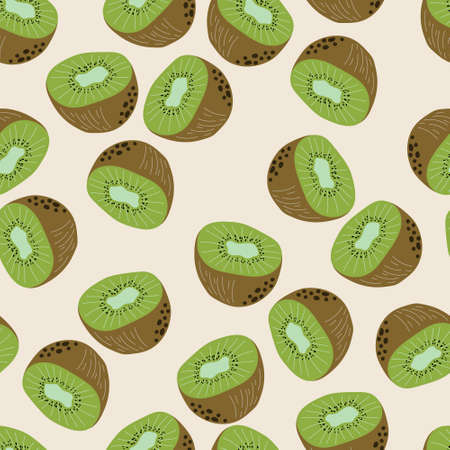 Vector seamless pattern with hand drawn kiwifruit on light background. Perfect for textile wrapping paper wallpaper package and other endless fill designのイラスト素材