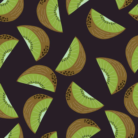 Vector seamless pattern with hand drawn kiwifruit on black background. Perfect for textile wrapping paper wallpaper package and other endless fill designのイラスト素材