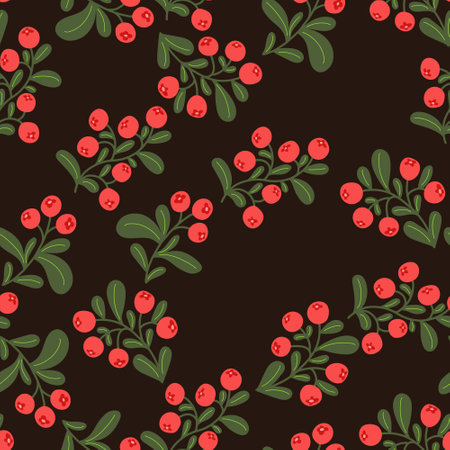 Vector seamless pattern with hand drawn cowberry. Perfect for textile and wrapping paper design. Cute tile for wallpaper or packageのイラスト素材