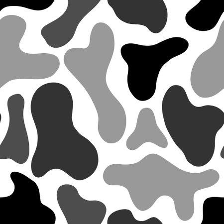 Teenage monochrome abstract vector seamless pattern. Trendy minimalist tile design with amoeba shapes lines on white background. Modern cloth and surface design.のイラスト素材