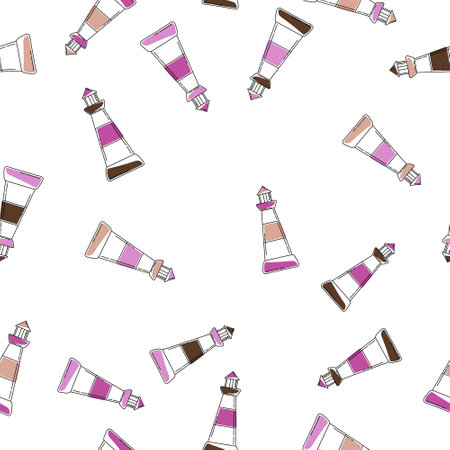 Creative childish nautical vector seamless pattern with lighthouse on white background. Seacoast building modern fabric design. Hand drawn beacons in cartoon style.のイラスト素材