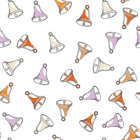 Creative childish nautical vector seamless pattern with ship bell on white background. Sea bell modern fabric design. Hand drawn pattern in cartoon style.のイラスト素材