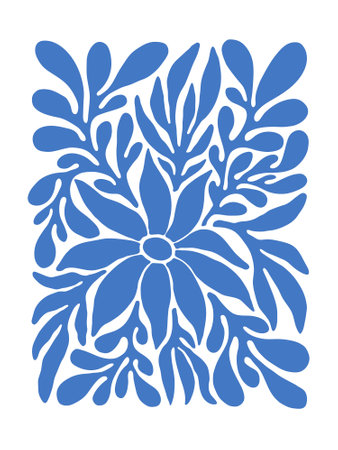 Contemporary Matisse inspired art background vector. Abstract botanical hand drawn poster design with flowers, leaves and branches. Simple modern style illustrated design for print, cover and card.のイラスト素材