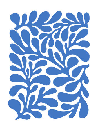 Contemporary Matisse inspired art background vector. Abstract botanical hand drawn poster design with leaves and branches. Simple modern style illustrated design for print, cover, card and wall art.のイラスト素材