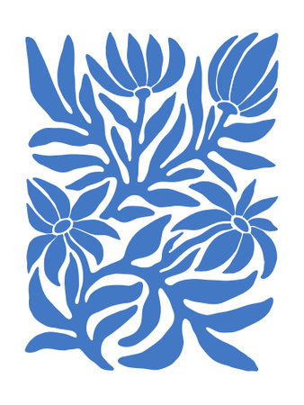 Contemporary Matisse inspired art background vector. Abstract botanical hand drawn poster design with flowers, leaves and branches. Simple modern style illustrated design for print, cover and card.のイラスト素材