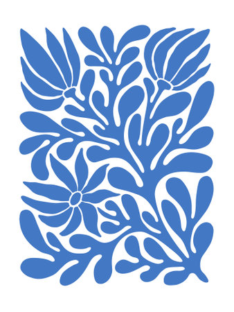 Contemporary Matisse inspired art background vector. Abstract botanical hand drawn poster design with flowers, leaves and branches. Simple modern style illustrated design for print, cover and card.のイラスト素材