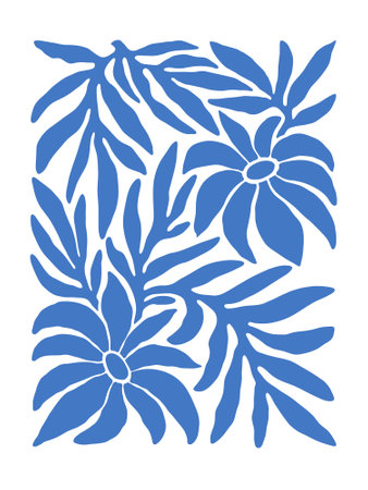 Contemporary Matisse inspired art background vector. Abstract botanical hand drawn poster design with flowers, leaves and branches. Simple modern style illustrated design for print, cover and card.のイラスト素材