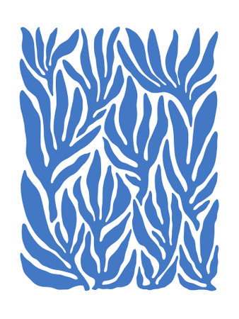 Contemporary Matisse inspired art background vector. Abstract botanical hand drawn poster design with leaves and branches. Simple modern style illustrated design for print, cover, card and wall art.のイラスト素材