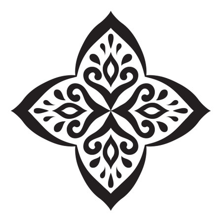 Artistic hand drawn ethnic vector print. Symmetric Moroccan decorative element for printing on T-Shirt, mug or other souvenir. Boho style decoration. Black silhouette pattern on white background.のイラスト素材