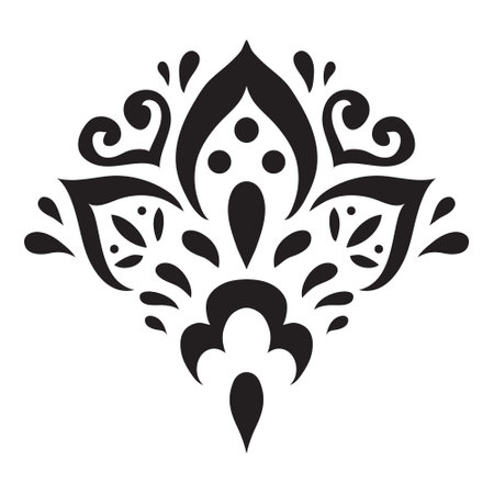 Artistic hand drawn ethnic vector print. Symmetric Moroccan decorative element for printing on T-Shirt, mug or other souvenir. Boho style decoration. Black silhouette pattern on white background.のイラスト素材