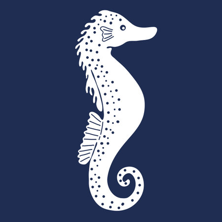 Artistic vector illustration of Seahorse. Hand drawn silhouette of coral reef sea horse for souvenir printing. Decorative art with ocean habitat. Isolated on white background sea themed printのイラスト素材