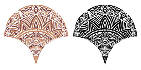 Artistic hand drawn illustration of African decorative ornament. Vector drawing ethnic pattern isolated on white background. Black and white and colored tribal art for bohemian interior printing.のイラスト素材