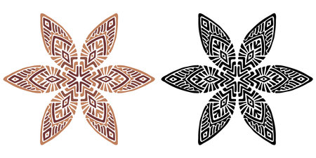 Artistic hand drawn illustration of African decorative ornament. Vector drawing ethnic pattern isolated on white background. Black and white and colored tribal art for bohemian interior printing.のイラスト素材