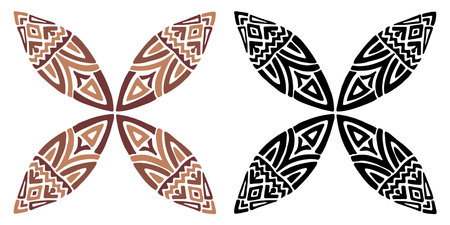 Artistic hand drawn illustration of African decorative ornament. Vector drawing ethnic pattern isolated on white background. Black and white and colored tribal art for bohemian interior printing.のイラスト素材