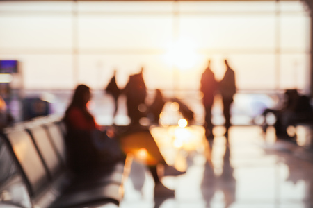 Background of blurred airport hallway. Concept of the upcoming tripの写真素材