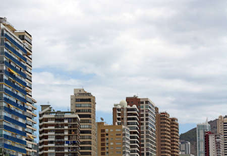 hotels and mountains in benidorm spainの写真素材