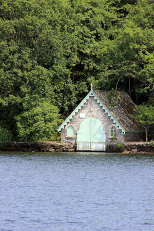 boat house on lake windermere englandの写真素材