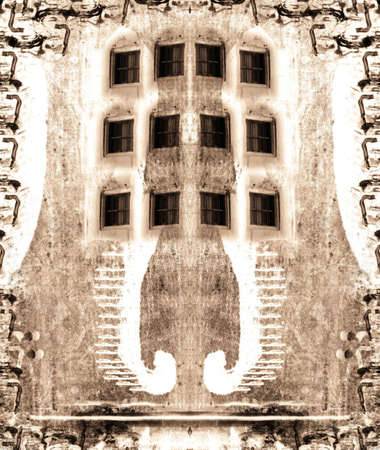 Computer designed grunge textured abstract collageの写真素材