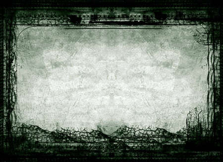 Computer designed highly detailed grunge textured border and aged paper background with space for your text or imageの写真素材