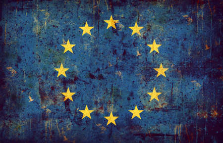 Computer designed highly detailed grunge textured illustration of the flag of European unionの写真素材