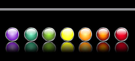 Set of editable glossy web buttons with metallic edge and reflection on black backgroundのイラスト素材