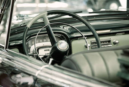 Interior of an old vintage carの写真素材