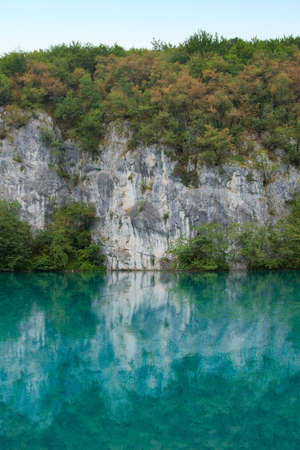 Beautiful landscape of a green lakeの写真素材