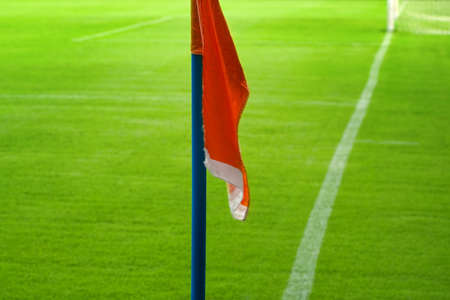 Detail of a football (soccer) field with a corner flagの写真素材