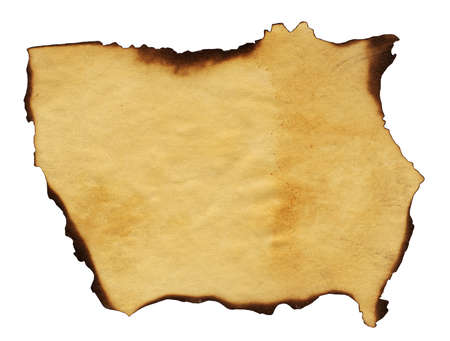 Highly detailed textured antique paper with burned edges studio isolated on white . Great grunge background for your projects. More images like this in my portfolioの写真素材