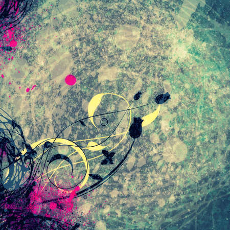 Grunge textured floral collage with space for your textの写真素材