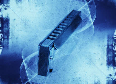 Blues harmonica -  grunge abstract textured collage with space for your textの写真素材