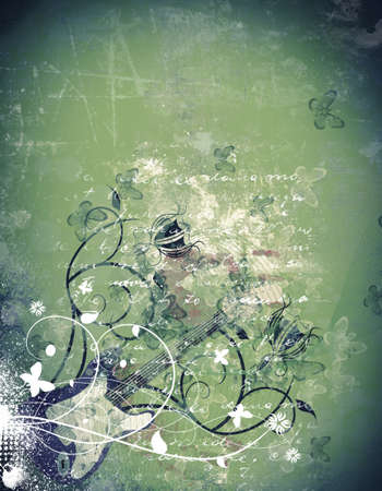 Computer designed highly detailed grunge abstract textured music collage with space for your text.の写真素材