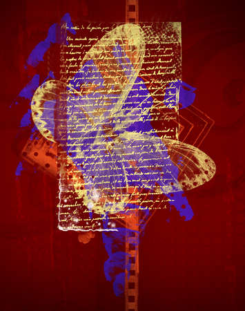 Highly detailed grunge abstract textured collage with space for your textの写真素材