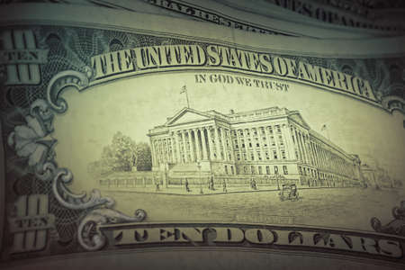 Money background - US dollars background, reto style toned photo with shallow DOFの写真素材