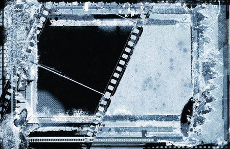 Computer designed highly detailed film frame on aged paper background , with space for your text or image. Nice grunge element for your projectsの写真素材