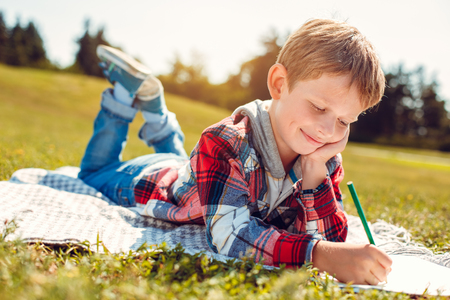 Little boy grandson walk outdoors family conceptの写真素材