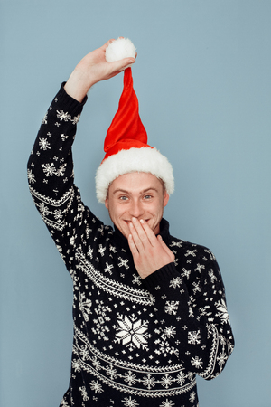 Young man holiday christmas style studio conceptの写真素材