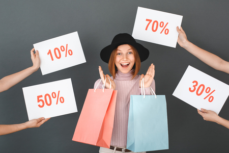 Young girl teenager isolated portrait shopping conceptの写真素材