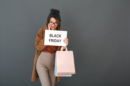 Young girl teenager isolated portrait shopping conceptの写真素材