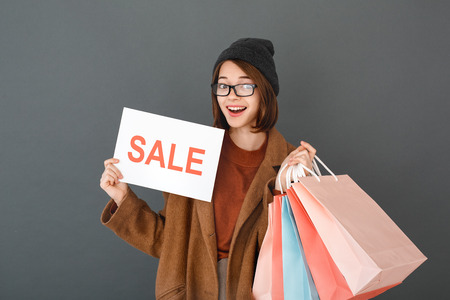 Young girl teenager isolated portrait shopping conceptの写真素材