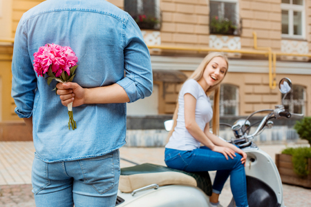 Young couple on scooter travel together transportationの写真素材