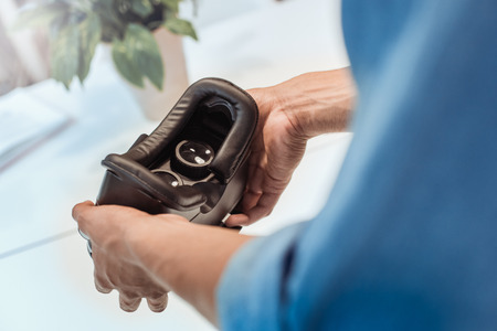 Business man using virtual reality headset in the officeの写真素材