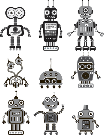 Set of cute vintage robots. Icons.のイラスト素材