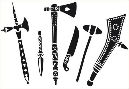 Set of weapons of native american. The concept for the design. Vector illustration. Authentic weapon American Indiansのイラスト素材